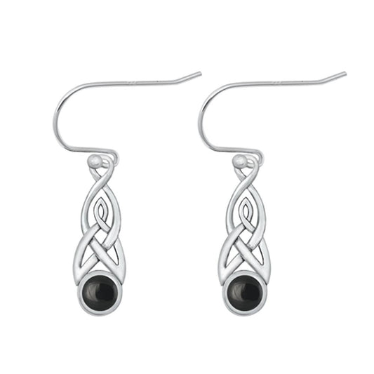 Sterling Silver Unique Black Agate Celtic Hook High Polished Earrings .925 New
