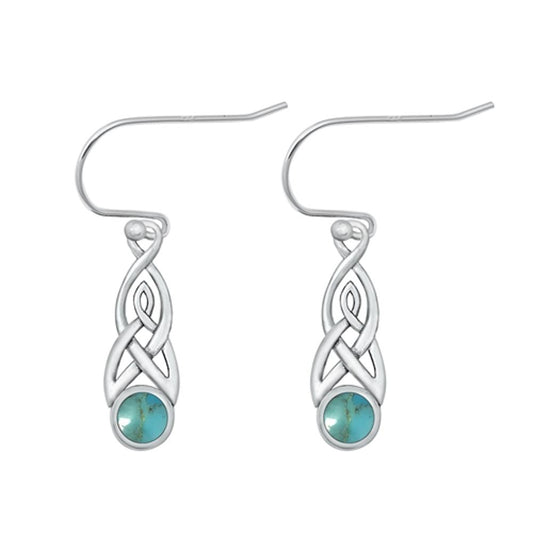Sterling Silver Fashion Turquoise Celtic High Polished Hook Earrings .925 New