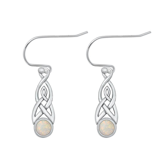 Sterling Silver Classic White Synthetic Opal Celtic Hook Earrings .925 New