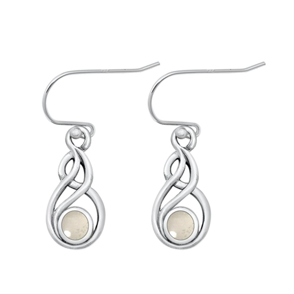 Sterling Silver Cute Moonstone Celtic High Polished Hook Earrings .925 New