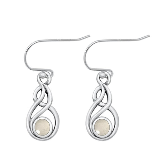 Sterling Silver Cute Moonstone Celtic High Polished Hook Earrings .925 New