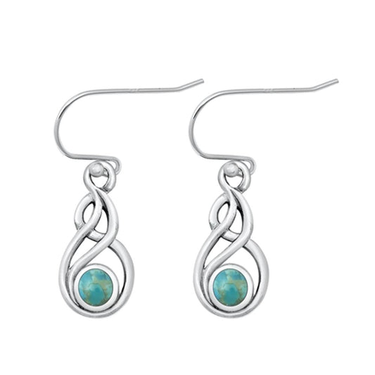 Sterling Silver Fashion Turquoise Celtic High Polished Hook Earrings .925 New