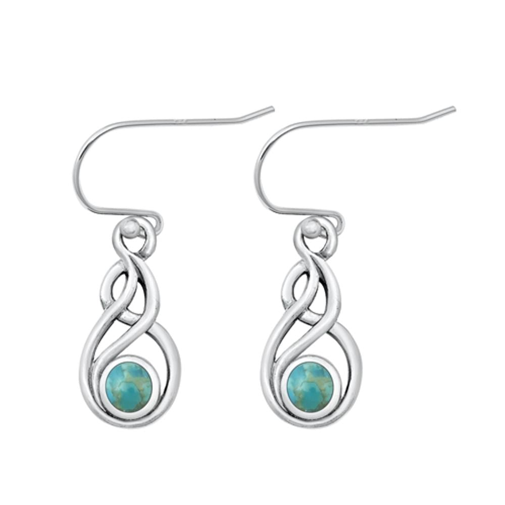 Sterling Silver Fashion Turquoise Celtic High Polished Hook Earrings .925 New