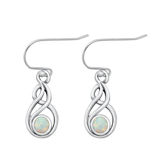 Sterling Silver Unique White Synthetic Opal Celtic Hook Earrings .925 New