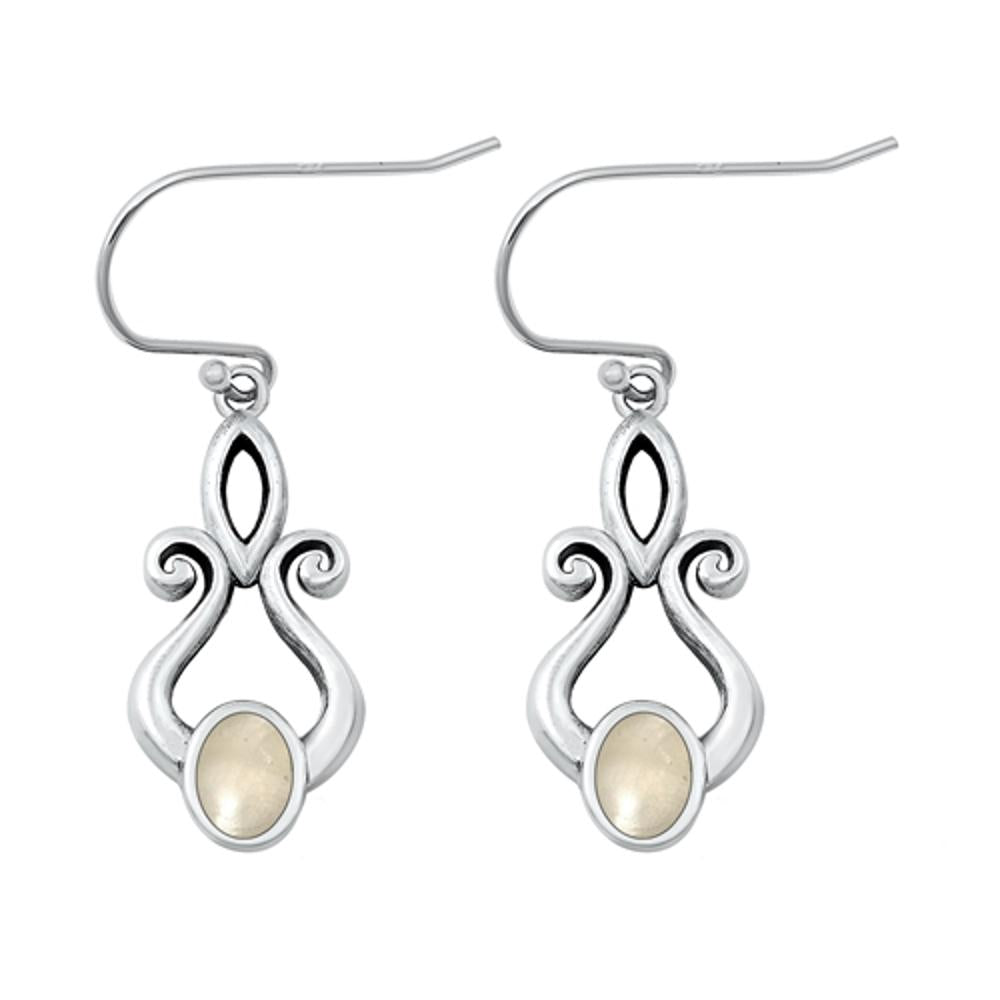 Sterling Silver High Polished Moonstone Hook Fashion Celtic Earrings .925 New