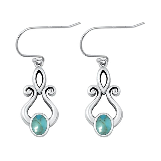 Sterling Silver Classic High Polished Turquoise Hook Fashion Earrings .925 New