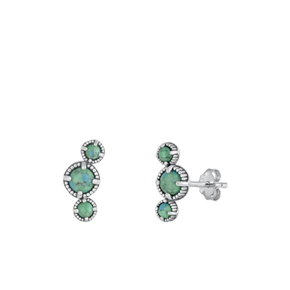 Sterling Silver Unique Turquoise Stud High Polished Fashion Earrings .925 New