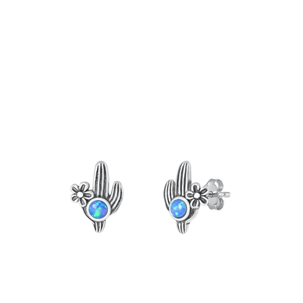 Sterling Silver Wholesale Cactus Flower Blue Synthetic Opal Earrings .925 New