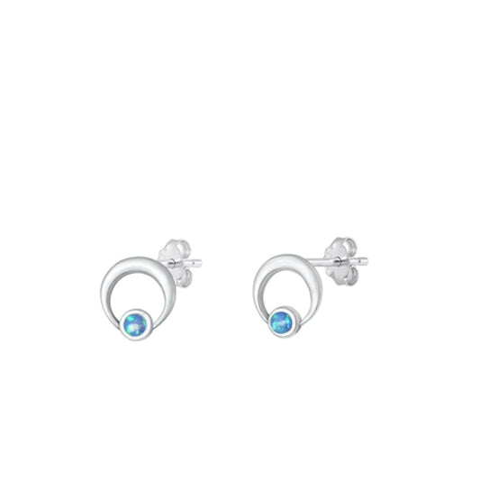 Sterling Silver Cute Crescent Moon Sun Blue Synthetic Opal Earrings .925 New