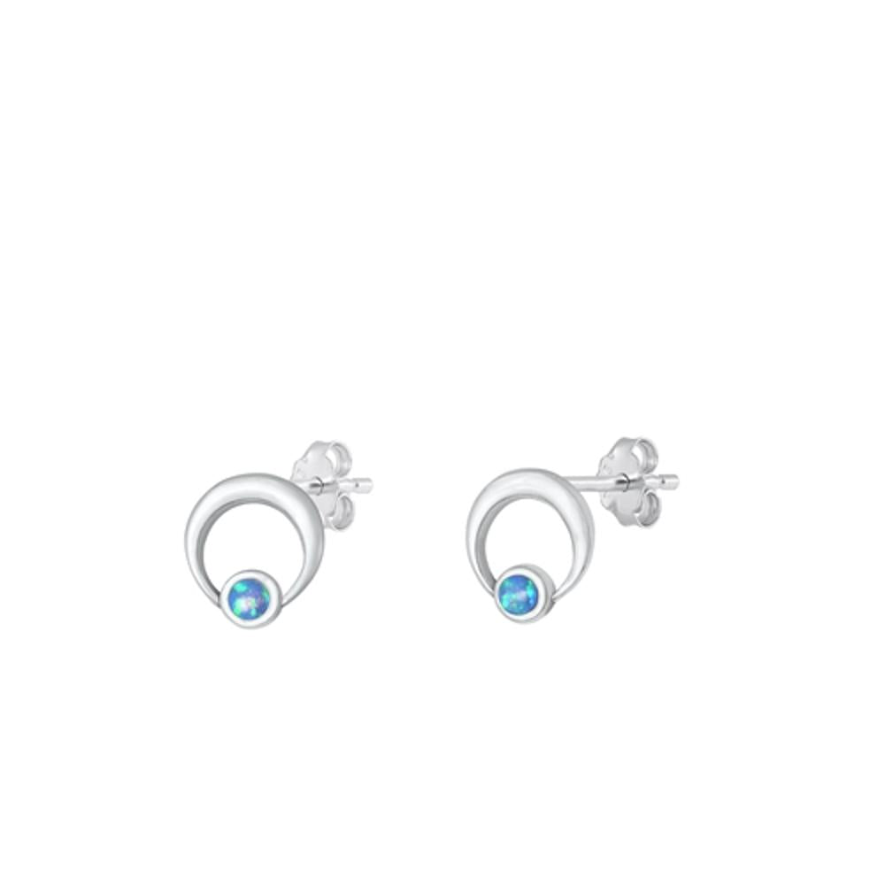 Sterling Silver Cute Crescent Moon Sun Blue Synthetic Opal Earrings .925 New