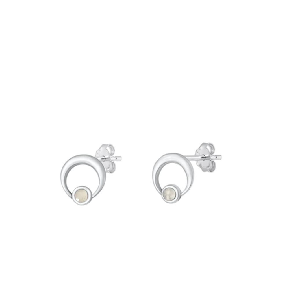 Sterling Silver Classic Crescent Moon Sun White Synthetic Opal Earrings .925 New