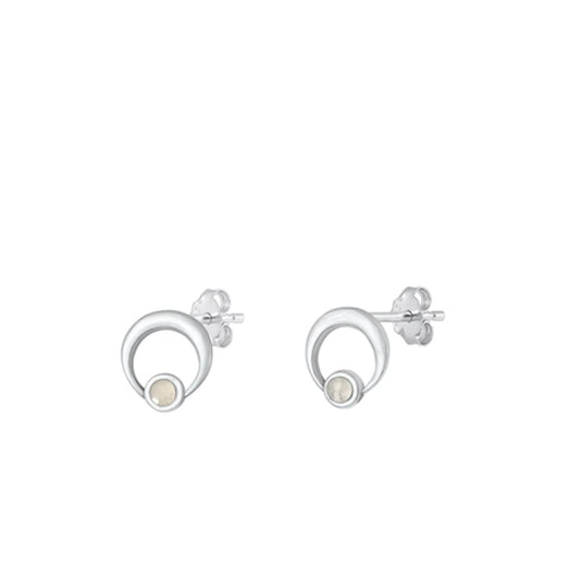 Sterling Silver Classic Crescent Moon Sun White Synthetic Opal Earrings .925 New