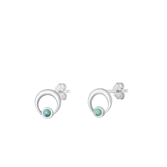 Sterling Silver Beautiful Crescent Moon Sun Turquoise Stud Earrings .925 New