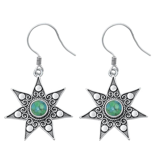Sterling Silver Wholesale Turquoise Star Oxidized Hook Earrings .925 New