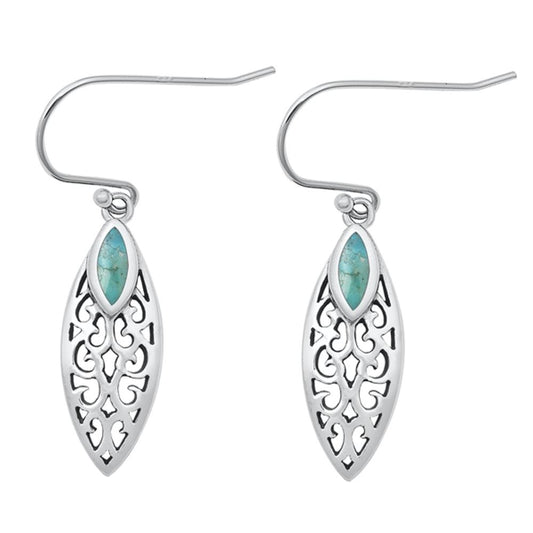 Sterling Silver Classic Turquoise Victorian Hook Polished Earrings .925 New