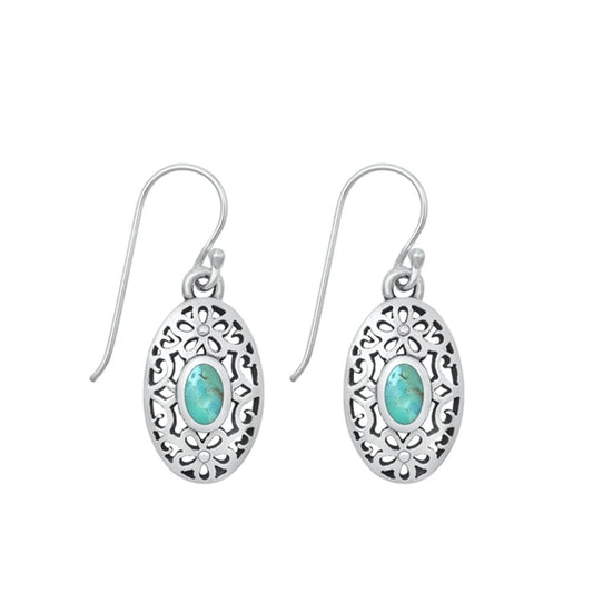 Sterling Silver Cute Turquoise Victorian Fashion Hook Polished Earrings .925 New