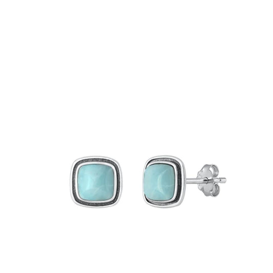 Sterling Silver High Polished Larimar Fashion Stud Earrings .925 New