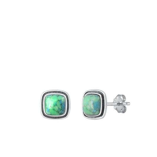 Sterling Silver Classic Turquoise Stud Cute Earrings 925 New High Polished