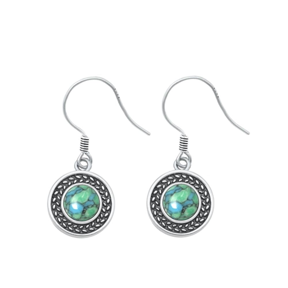 Sterling Silver Unique Vintage Oxidized Turquoise Earrings .925 New Polished