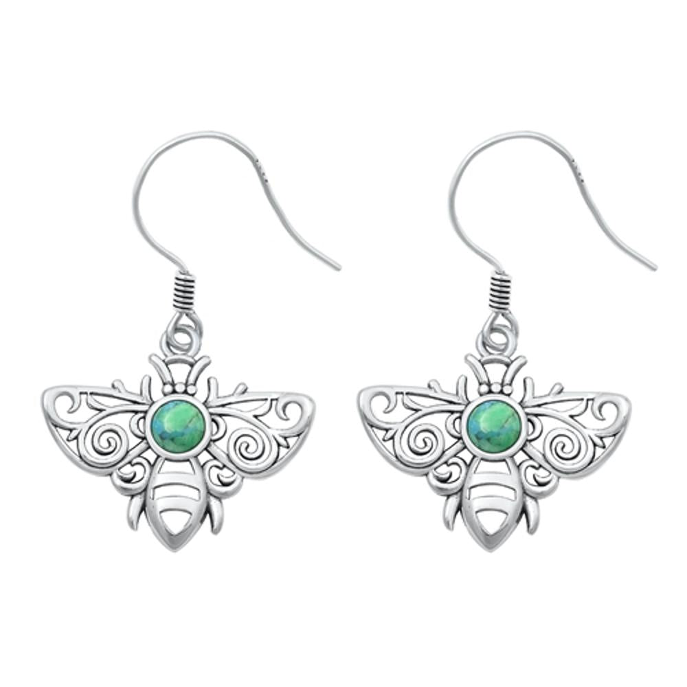 Sterling Silver Wholesale Turquoise Filigree Bee Earrings 925 New High Polished