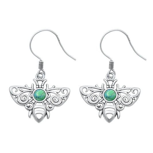 Sterling Silver Wholesale Turquoise Filigree Bee Earrings 925 New High Polished