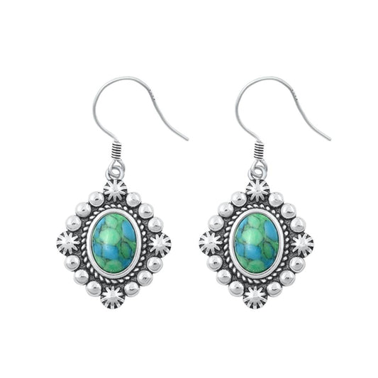 Sterling Silver Fashion Turquoise Bali Hook High Polished Earrings .925 New