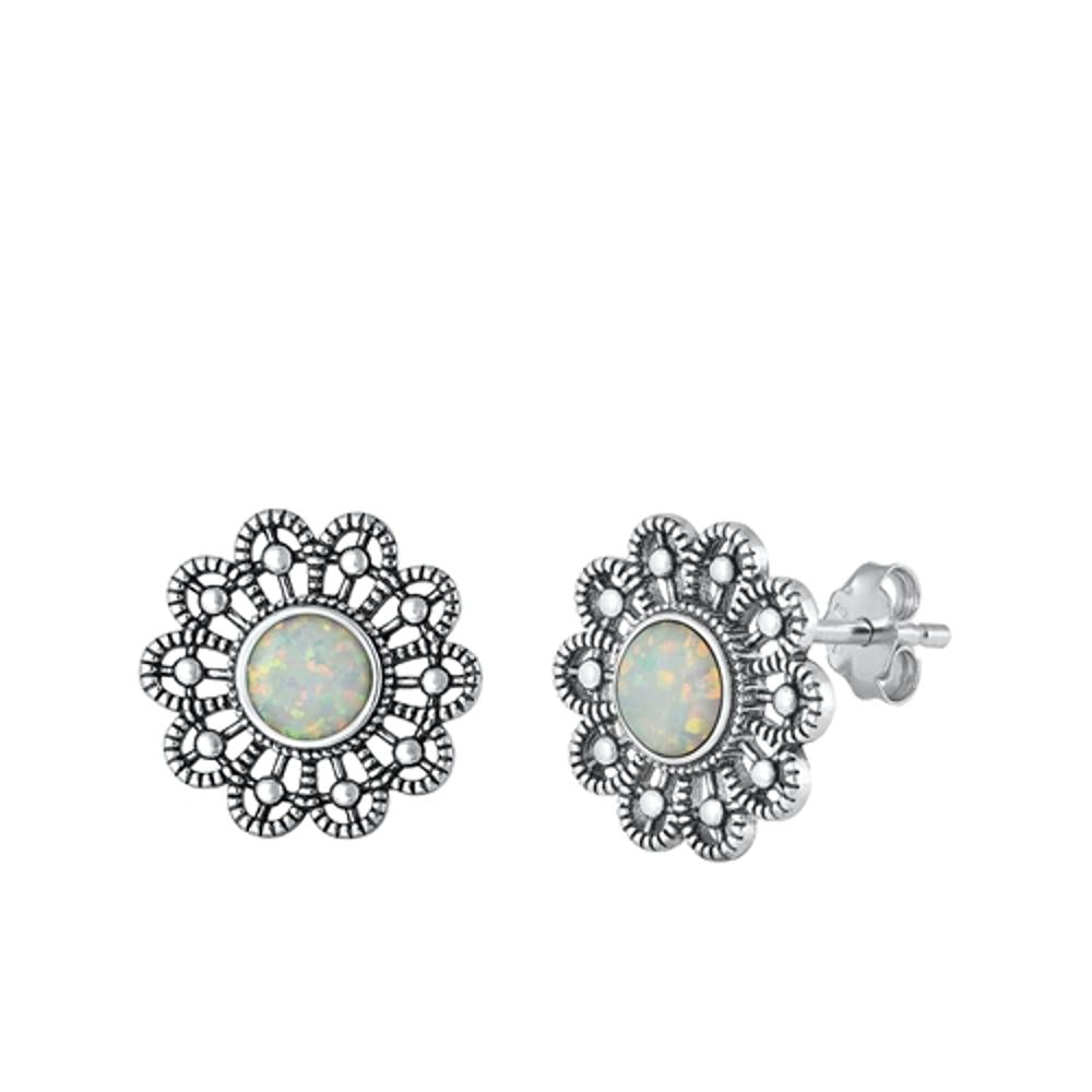Sterling Silver Wholesale White Synthetic Opal Victorian Flower Earrings 925 New