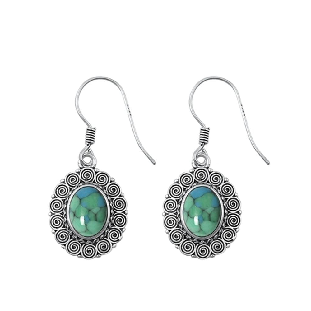 Sterling Silver Cute Turquoise Victorian Hook High Polished Earrings .925 New