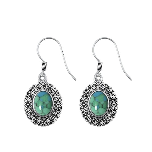 Sterling Silver Cute Turquoise Victorian Hook High Polished Earrings .925 New
