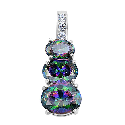 Triple Stacked Pendant Rainbow Simulated Topaz .925 Sterling Silver Fancy Charm