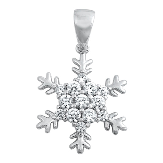 Sterling Silver Cluster Snowflake Pendant Snow Winter Ice Elegant Charm Clear CZ