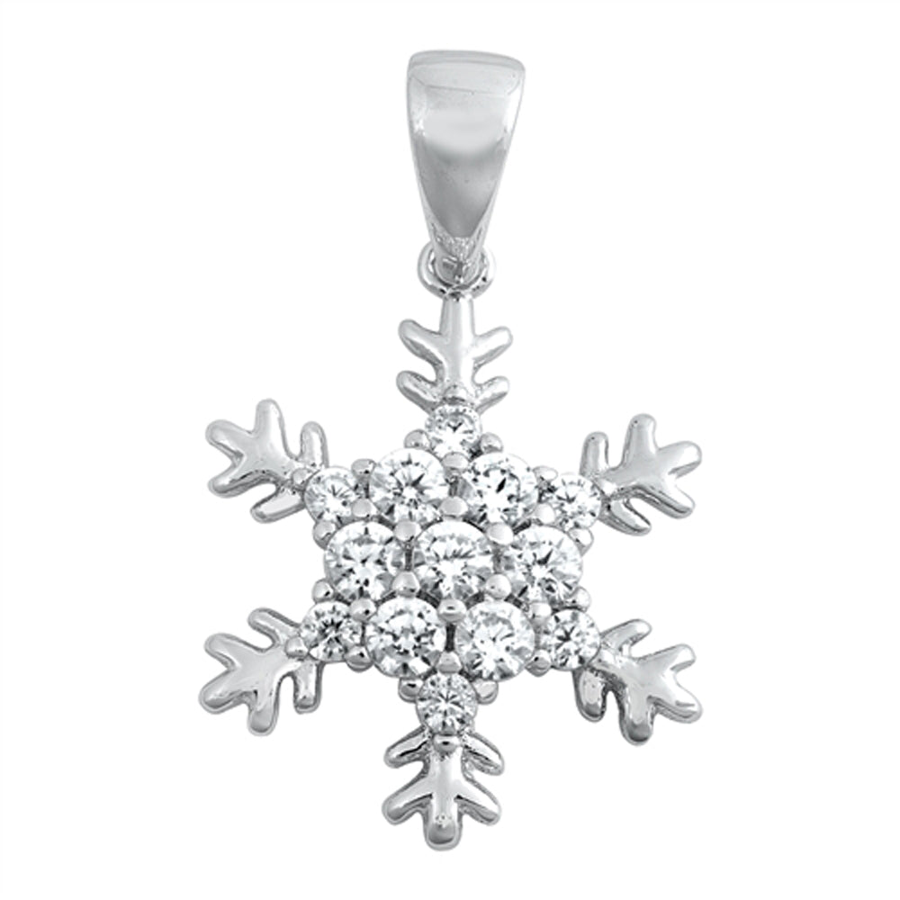 Sterling Silver Cluster Snowflake Pendant Snow Winter Ice Elegant Charm Clear CZ