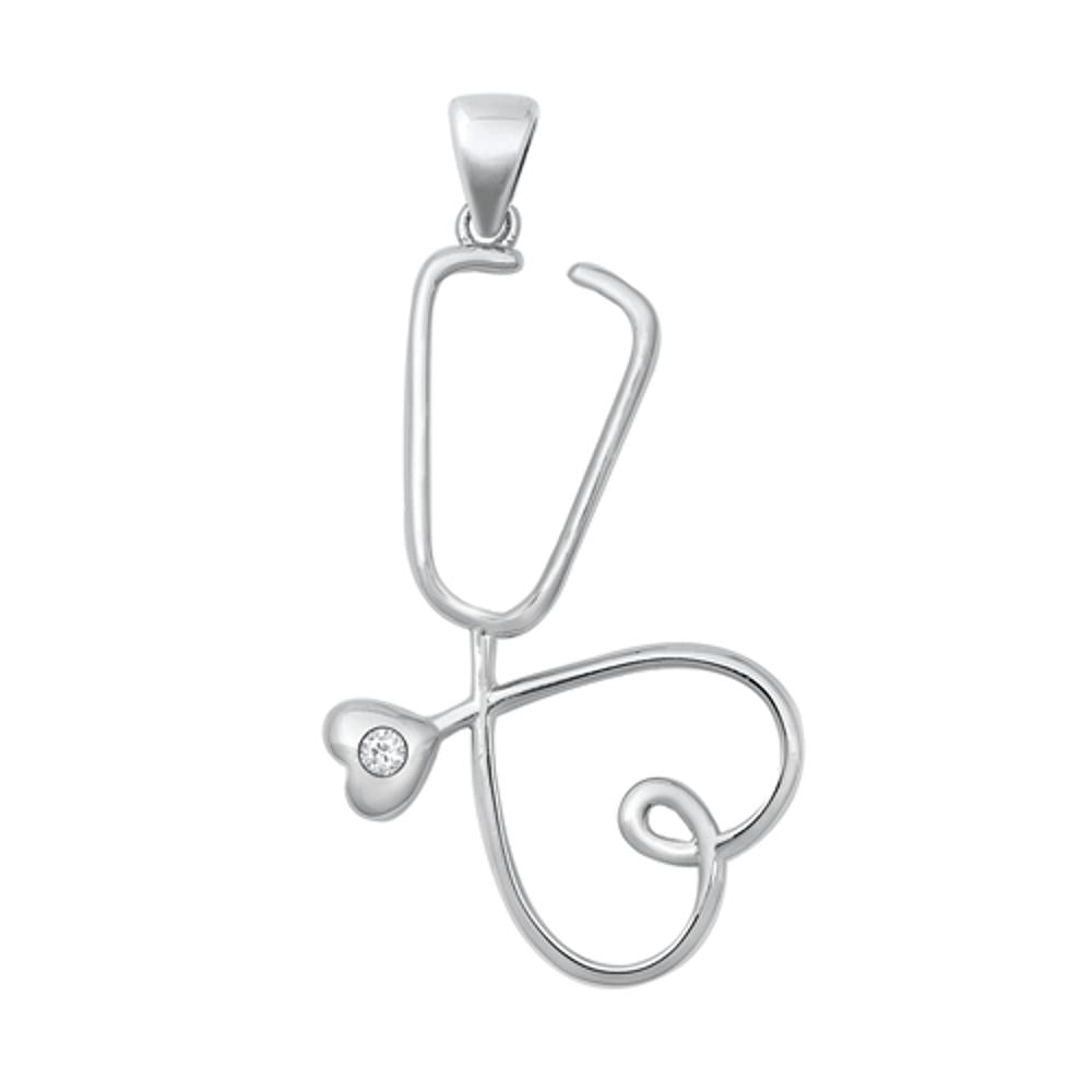 Sterling Silver Wholesale Clear CZ Heart Stethoscope Pendant Doctor Nurse Charm