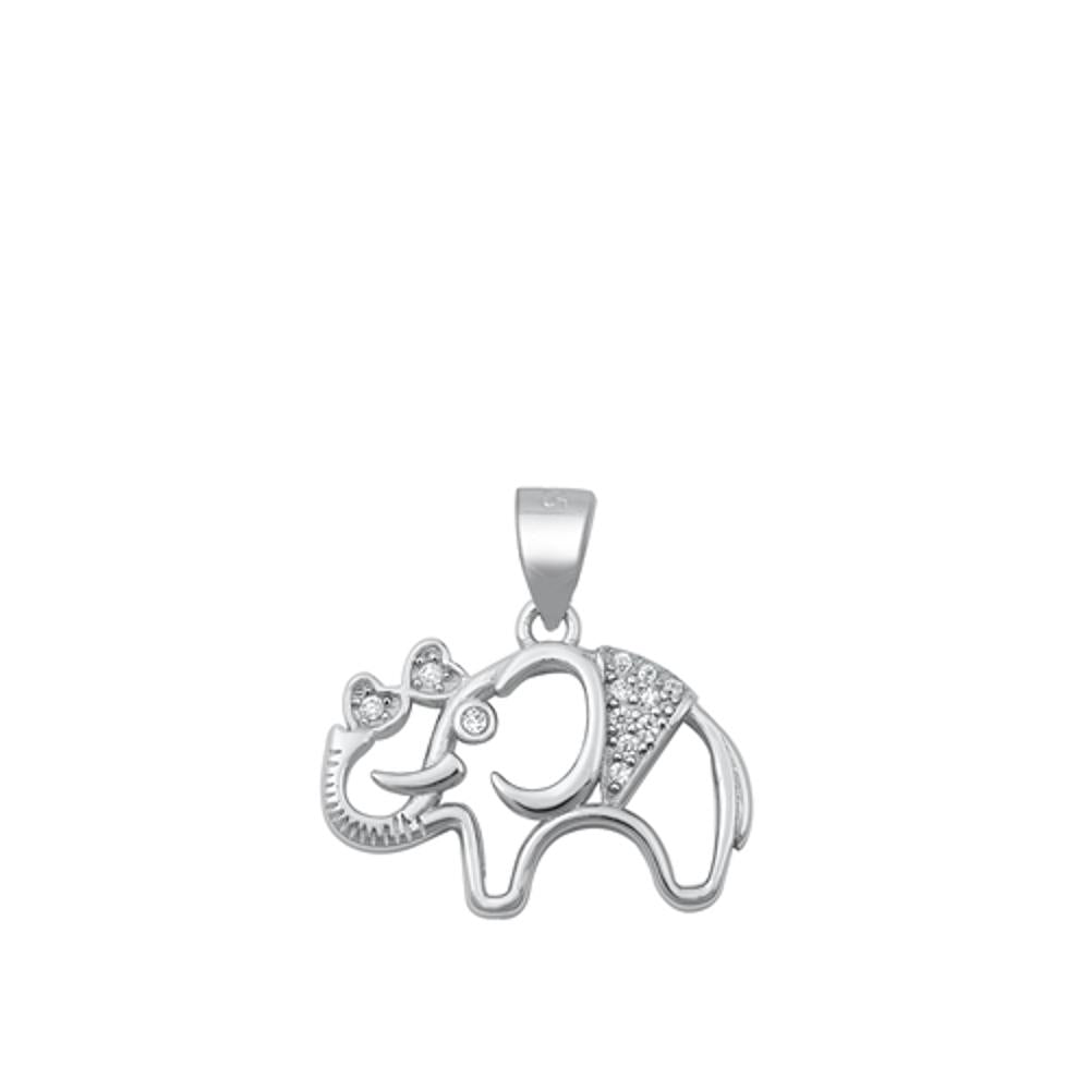 Cute Outline Elephant Clear CZ Pendant Animal Charm Sterling Silver 925 New