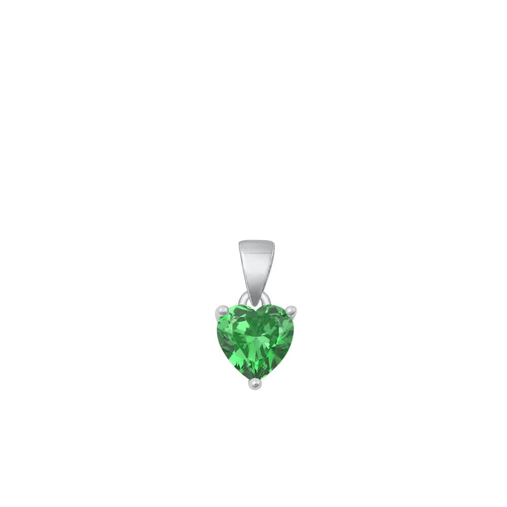 Sterling Silver Cute Emerald CZ Solitaire Pendant Heart Love Charm .925 New