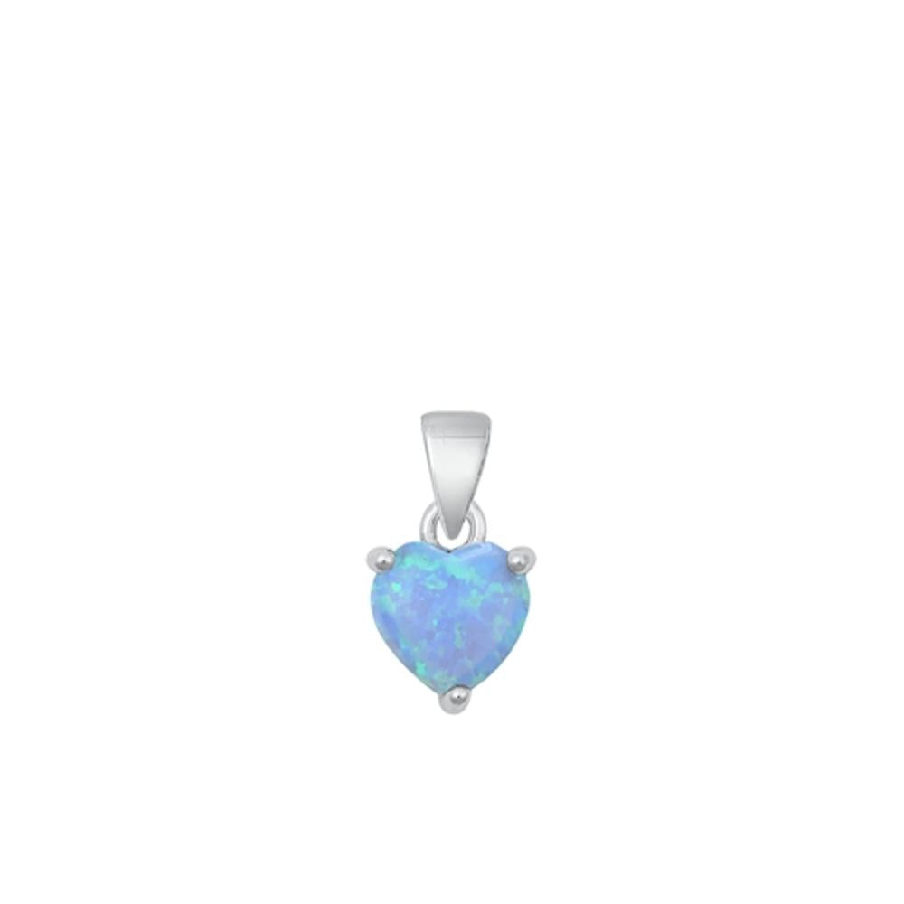 Sterling Silver Light Blue Lab Opal Heart Charm High Polished Pendant .925 New