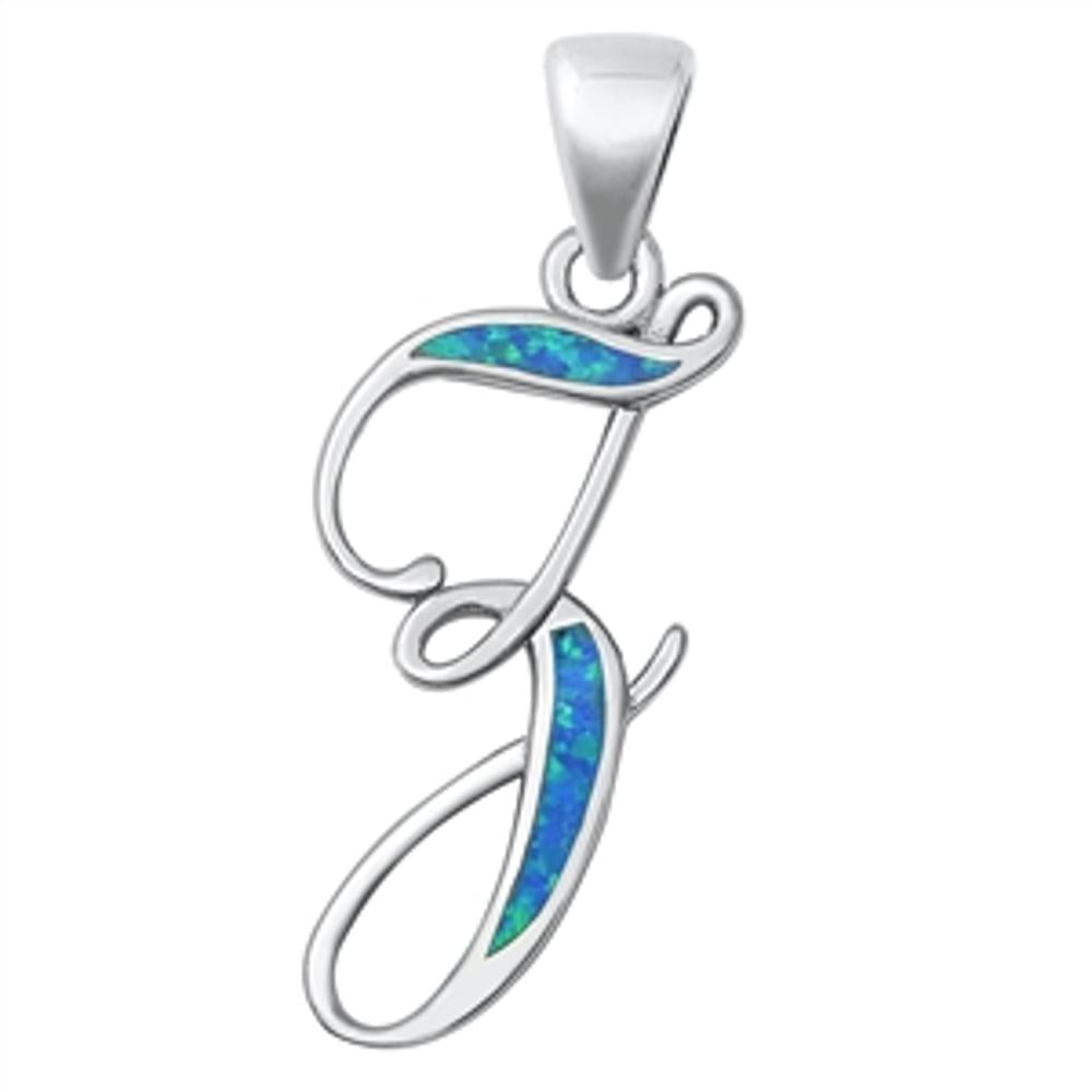 Sterling Silver Classic Blue Synthetic Opal Initial "Z" Pendant Script Charm 925
