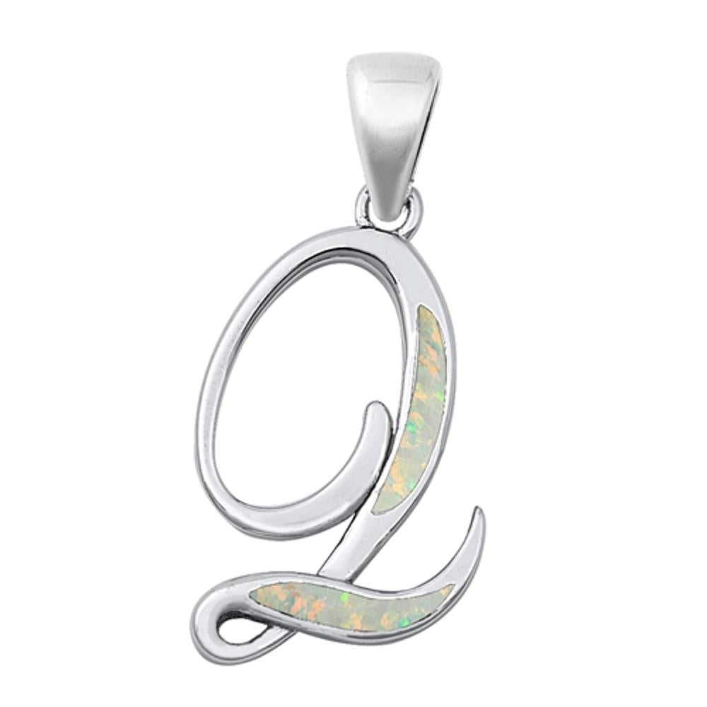 Sterling Silver Polished White Synthetic Opal Pendant Initial "L" Charm 925 New