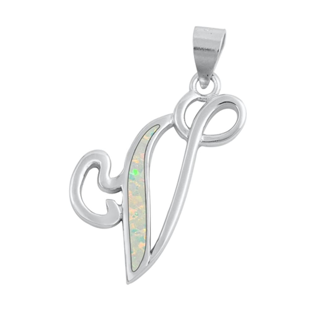 Sterling Silver Fashion Initial "V" Script Pendant Vintage Monogram Charm 925