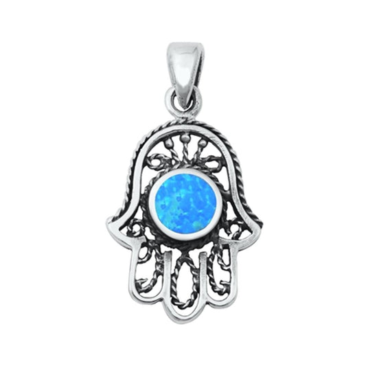 Sterling Silver Ornate Hamsa Pendant Bali Style Boho Rope Knot Hand of God Charm
