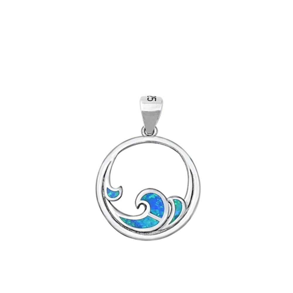 Sterling Silver Wholesale Blue Synthetic Opal Wave Pendant Beach Charm 925 New