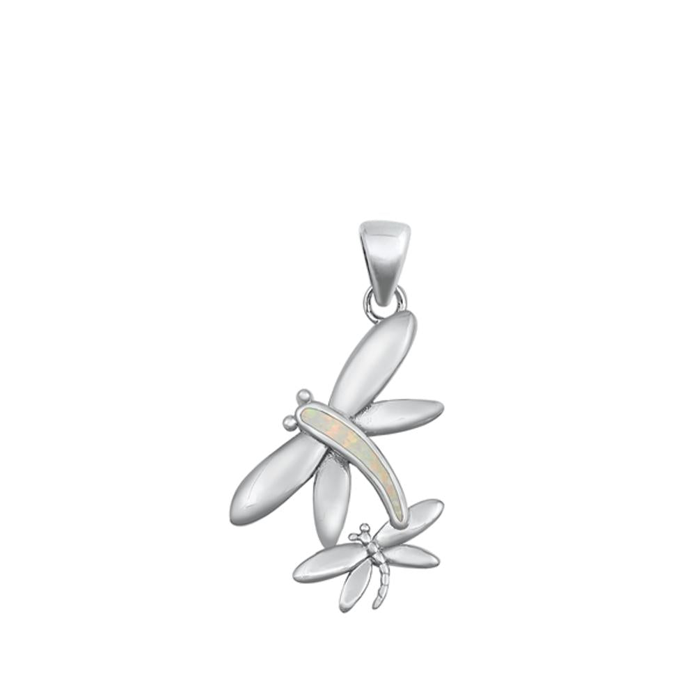 Sterling Silver Wholesale White Synthetic Opal Dragonfly Pendant Bug Charm 925