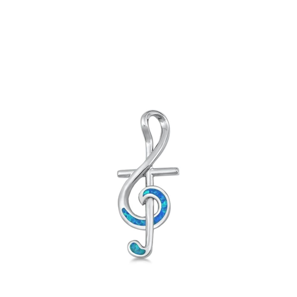 Sterling Silver Classic Blue Synthetic Opal Music Note Pendant Cross Charm 925