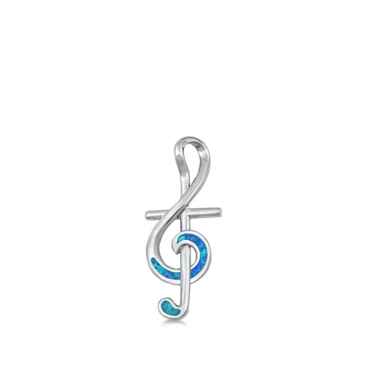 Sterling Silver Classic Blue Synthetic Opal Music Note Pendant Cross Charm 925