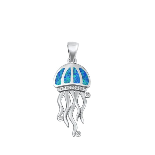 Sterling Silver Beautiful Blue Synthetic Opal Jellyfish Pendant Ocean Charm 925