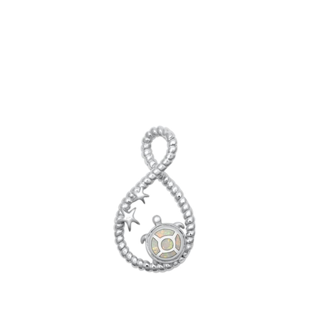 Sterling Silver Classic White Synthetic Opal Sea Turtle Pendant Ocean Charm 925
