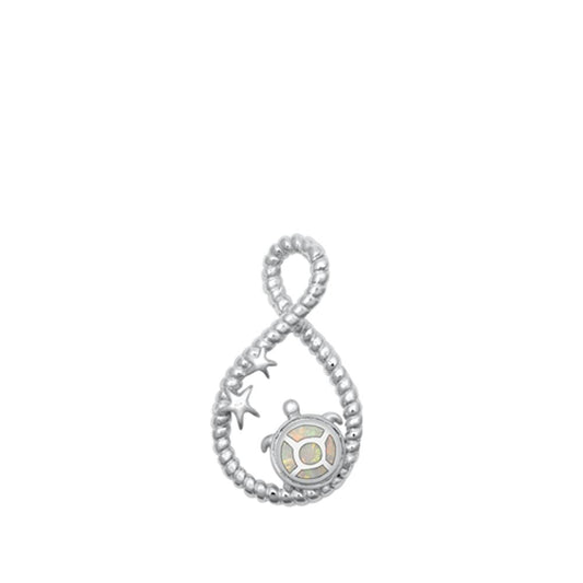 Sterling Silver Classic White Synthetic Opal Sea Turtle Pendant Ocean Charm 925