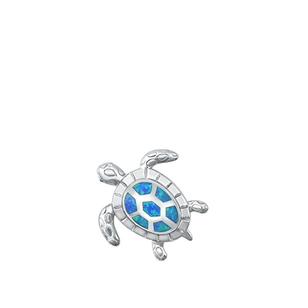 Sterling Silver Beautiful Blue Synthetic Opal Sea Turtle Pendant Beach Charm 925