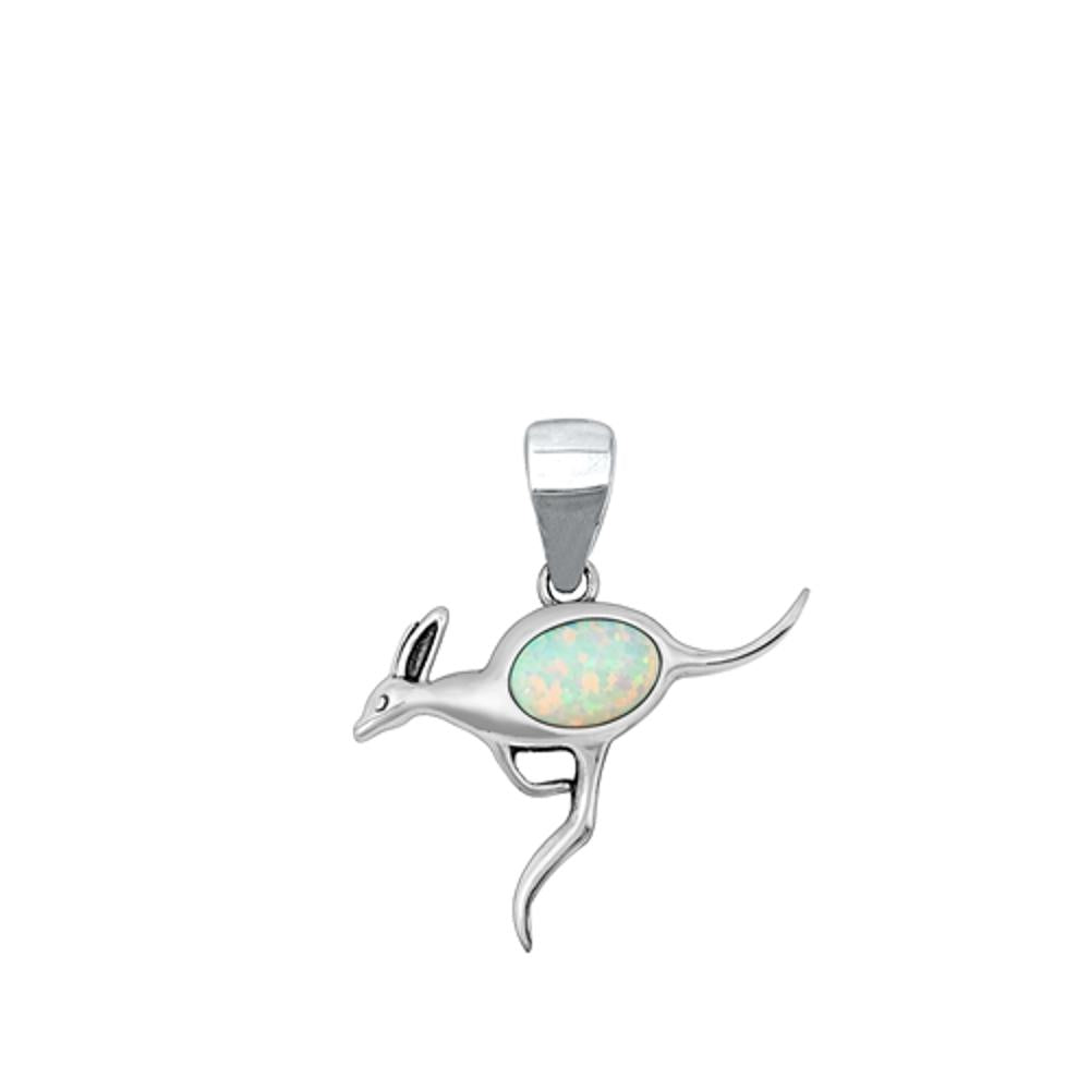 Sterling Silver Beautiful White Synthetic Opal Kangaroo Pendant Aussie Charm 925