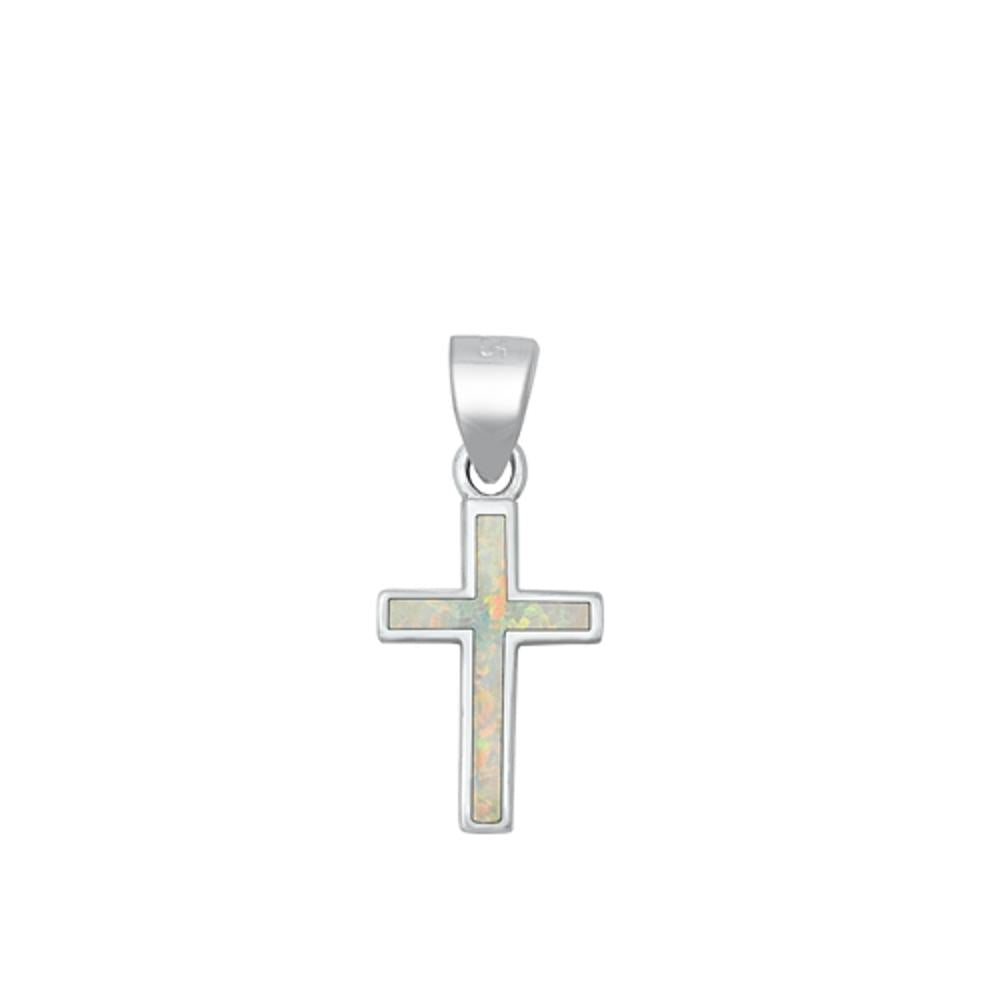 Sterling Silver Simple White Opal Cross High Polished Religious Pendant 925 New